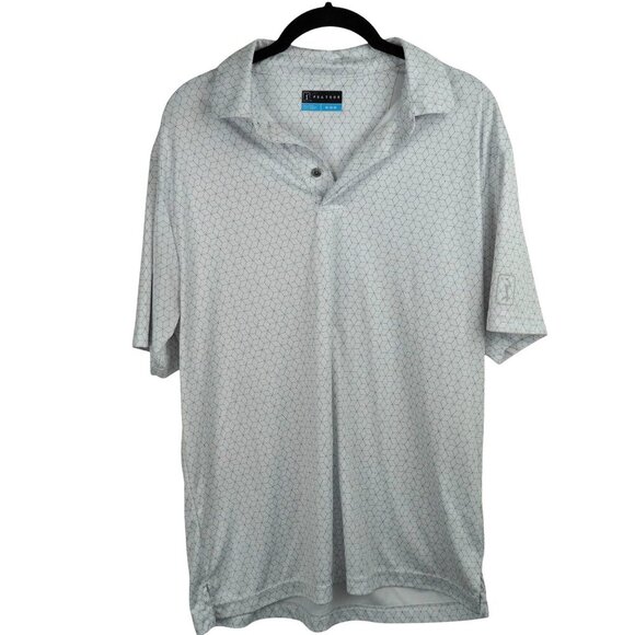 PGA Tour Mens Short Sleeve Polo Size M White Collared Buttons Pullover Geometric - Picture 1 of 8